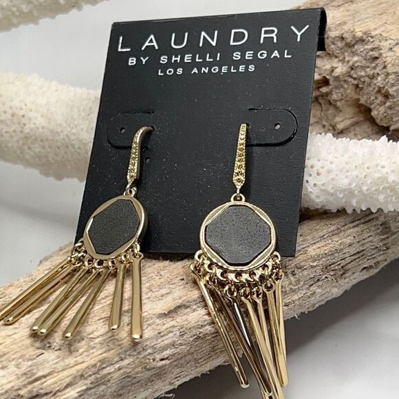 Black Gold Dangle Earrings Laundry by Shelli Segal - Picture 1 of 6